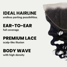 Load image into Gallery viewer, Jet Black Body Wave 13x6 HD Lace Human Hair Frontal