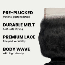 Load image into Gallery viewer, Jet Black Body Wave 4x4 HD Lace Human Hair Closure
