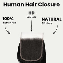 Load image into Gallery viewer, Jet Black Body Wave 5x5 HD Lace Human Hair Closure