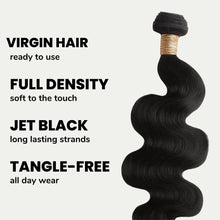 Load image into Gallery viewer, Jet Black Body Wave 100% Human Hair Bundles