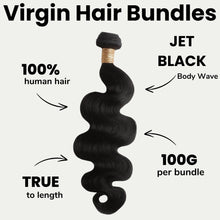 Load image into Gallery viewer, Jet Black Body Wave 100% Human Hair Bundles