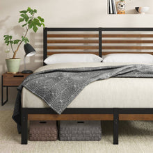 Load image into Gallery viewer, Full Metal Platform Bed Frame with Bamboo Wood Slat Headboard and Footboard
