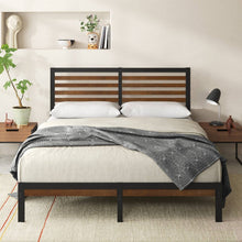Load image into Gallery viewer, Queen Metal Platform Bed Frame with Bamboo Wood Slat Headboard and Footboard