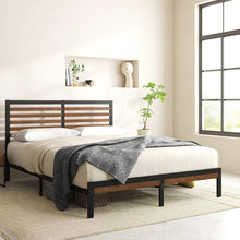 Load image into Gallery viewer, Queen Metal Platform Bed Frame with Bamboo Wood Slat Headboard and Footboard