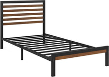Load image into Gallery viewer, Twin Metal Platform Bed Frame with Bamboo Wood Slatted Headboard and Footboard