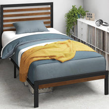 Load image into Gallery viewer, Twin Metal Platform Bed Frame with Bamboo Wood Slatted Headboard and Footboard
