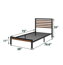 Load image into Gallery viewer, Twin Metal Platform Bed Frame with Bamboo Wood Slatted Headboard and Footboard