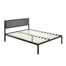 Load image into Gallery viewer, King size Metal Platform Bed Frame with Wood Slats and Upholstered Headboard