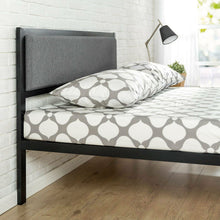 Load image into Gallery viewer, King size Metal Platform Bed Frame with Wood Slats and Upholstered Headboard