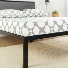 Load image into Gallery viewer, King size Metal Platform Bed Frame with Wood Slats and Upholstered Headboard