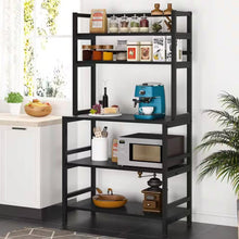 Load image into Gallery viewer, Black Metal Wood Freestanding Kitchen Shelf Bakers Rack Microwave Stand