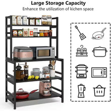 Load image into Gallery viewer, Black Metal Wood Freestanding Kitchen Shelf Bakers Rack Microwave Stand