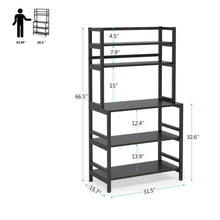 Load image into Gallery viewer, Black Metal Wood Freestanding Kitchen Shelf Bakers Rack Microwave Stand