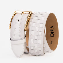 Load image into Gallery viewer, The Eugene White &amp; Gold Woven Leather Belt