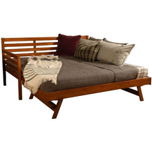 Load image into Gallery viewer, Solid Wood Day Bed Frame with Pull-out Pop Up Trundle Bed in Medium Brown