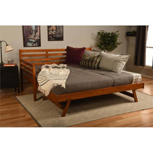 Load image into Gallery viewer, Solid Wood Day Bed Frame with Pull-out Pop Up Trundle Bed in Medium Brown