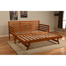 Load image into Gallery viewer, Solid Wood Day Bed Frame with Pull-out Pop Up Trundle Bed in Medium Brown
