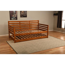 Load image into Gallery viewer, Solid Wood Day Bed Frame with Pull-out Pop Up Trundle Bed in Medium Brown