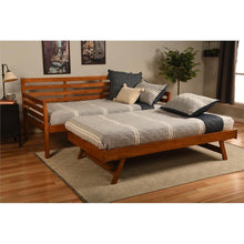 Load image into Gallery viewer, Solid Wood Day Bed Frame with Pull-out Pop Up Trundle Bed in Medium Brown