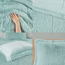 Load image into Gallery viewer, King/CAL King Soft Sherpa Faux Fur 3-Piece Comforter Set in Light Teal Blue