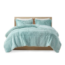 Load image into Gallery viewer, King/CAL King Soft Sherpa Faux Fur 3-Piece Comforter Set in Light Teal Blue