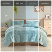Load image into Gallery viewer, King/CAL King Soft Sherpa Faux Fur 3-Piece Comforter Set in Light Teal Blue