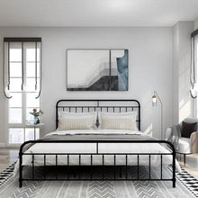 Load image into Gallery viewer, King size Black Metal Platform Bed Frame with Rounded Headboard Footboard