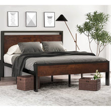 Load image into Gallery viewer, King Metal Platform Bed Frame with Mahogany Wood Panel Headboard Footboard