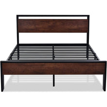 Load image into Gallery viewer, King Metal Platform Bed Frame with Mahogany Wood Panel Headboard Footboard