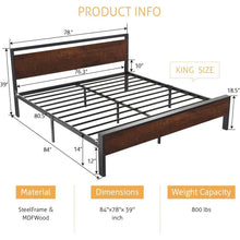 Load image into Gallery viewer, King Metal Platform Bed Frame with Mahogany Wood Panel Headboard Footboard