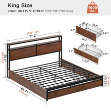 Load image into Gallery viewer, King size Platform Bed with Headboard and Storage Drawers in Brown Wood Finish