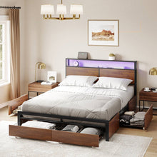 Load image into Gallery viewer, King size Platform Bed with Headboard and Storage Drawers in Brown Wood Finish
