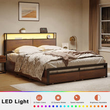 Load image into Gallery viewer, King size Platform Bed with Headboard and Storage Drawers in Brown Wood Finish