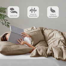 Load image into Gallery viewer, Queen size Microfiber Pleated Soft Lightweight Comforter Set Tan Khaki Taupe