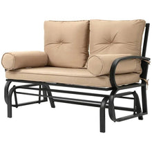 Load image into Gallery viewer, Outdoor Garden Patio Rocking Glider Chair Loveseat with Tan Khaki Cushions