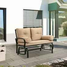 Load image into Gallery viewer, Outdoor Garden Patio Rocking Glider Chair Loveseat with Tan Khaki Cushions