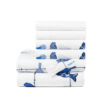 Load image into Gallery viewer, King size Blue White Floral Birds on Wire Soft Polyester 6 Piece Sheet Set