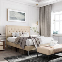 Load image into Gallery viewer, King Adjustable Height Platform Bed Frame with Beige Upholstered Headboard