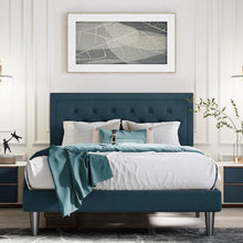 Load image into Gallery viewer, King Adjustable Height Platform Bed Frame with Blue Upholstered Headboard
