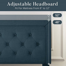 Load image into Gallery viewer, King Adjustable Height Platform Bed Frame with Blue Upholstered Headboard