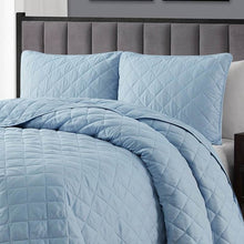 Load image into Gallery viewer, King/CAL King 3-Piece Light Blue Microfiber Reversible Diamond Quilt Set