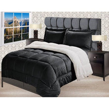Load image into Gallery viewer, King Size 3 Piece Ultra Soft Sherpa Wrinkle Resistant Comforter Set in Black