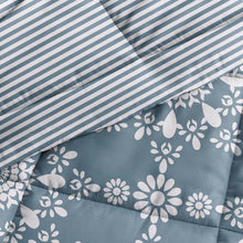 Load image into Gallery viewer, King size 3-Piece Blue and White Reversible Floral Striped Comforter Set