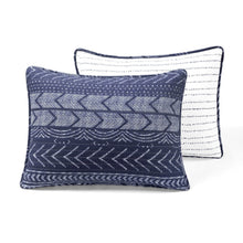 Load image into Gallery viewer, King size Scandinavian Chevron Navy Blue White Reversible Cotton Quilt Set