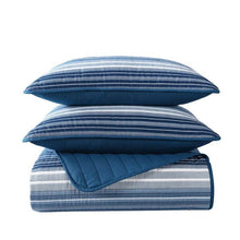 Load image into Gallery viewer, King Size Coastal Blue Stripe Reversible Cotton Quilt Set