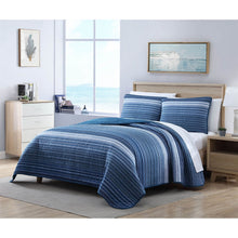 Load image into Gallery viewer, King Size Coastal Blue Stripe Reversible Cotton Quilt Set