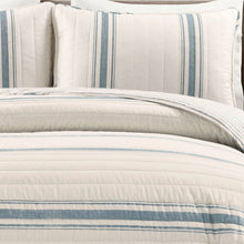 Load image into Gallery viewer, King size Blue Off-White Cream Stripe 3 Piece Reversible Cotton Quilt Set