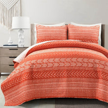 Load image into Gallery viewer, King size Scandinavian Chevron Orange White Stripe Reversible Cotton Quilt Set