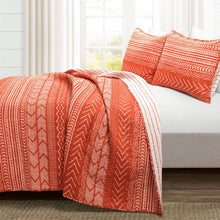 Load image into Gallery viewer, King size Scandinavian Chevron Orange White Stripe Reversible Cotton Quilt Set