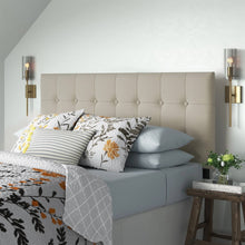 Load image into Gallery viewer, King Button-Tufted Headboard in Light Grey Beige Taupe Upholstered Fabric